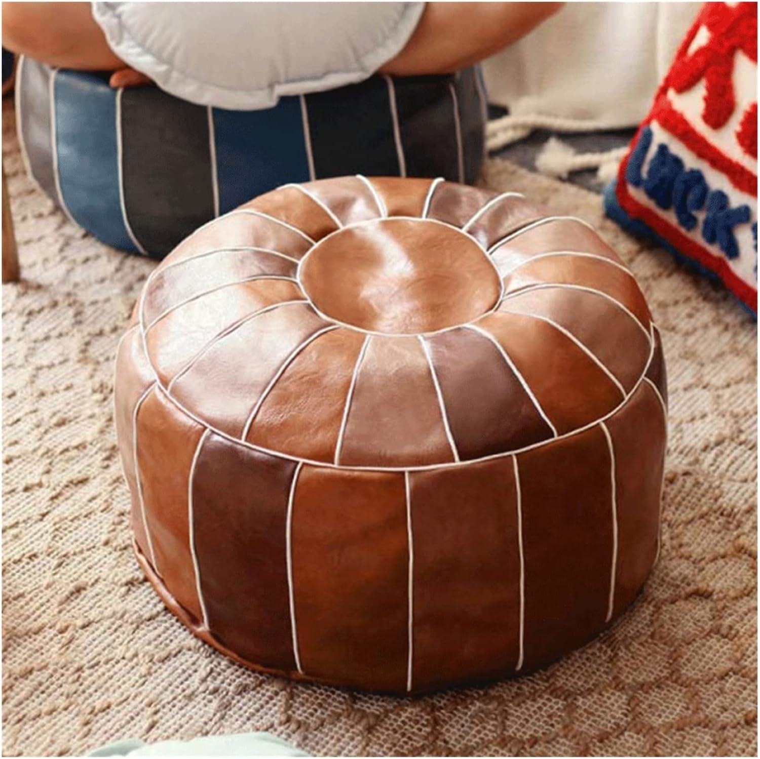 Leather Pouf Cover Sofa Footstool unstuffed Living Room Bedroom Cushion Covers