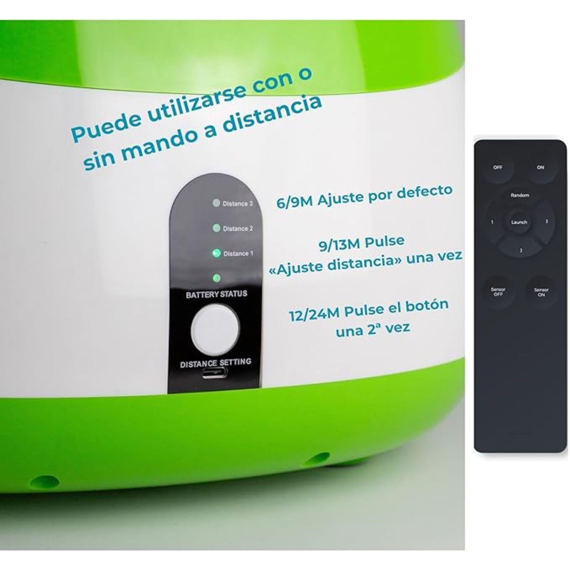 Climsom Lanzador automático de pelotas para perros Ballouf Deluxe - Incluye 6 pelotas - 6 horas de autonomía - Control remoto incluido - 3 ajustes de distancia - Lanza de 20 a 80 pies
