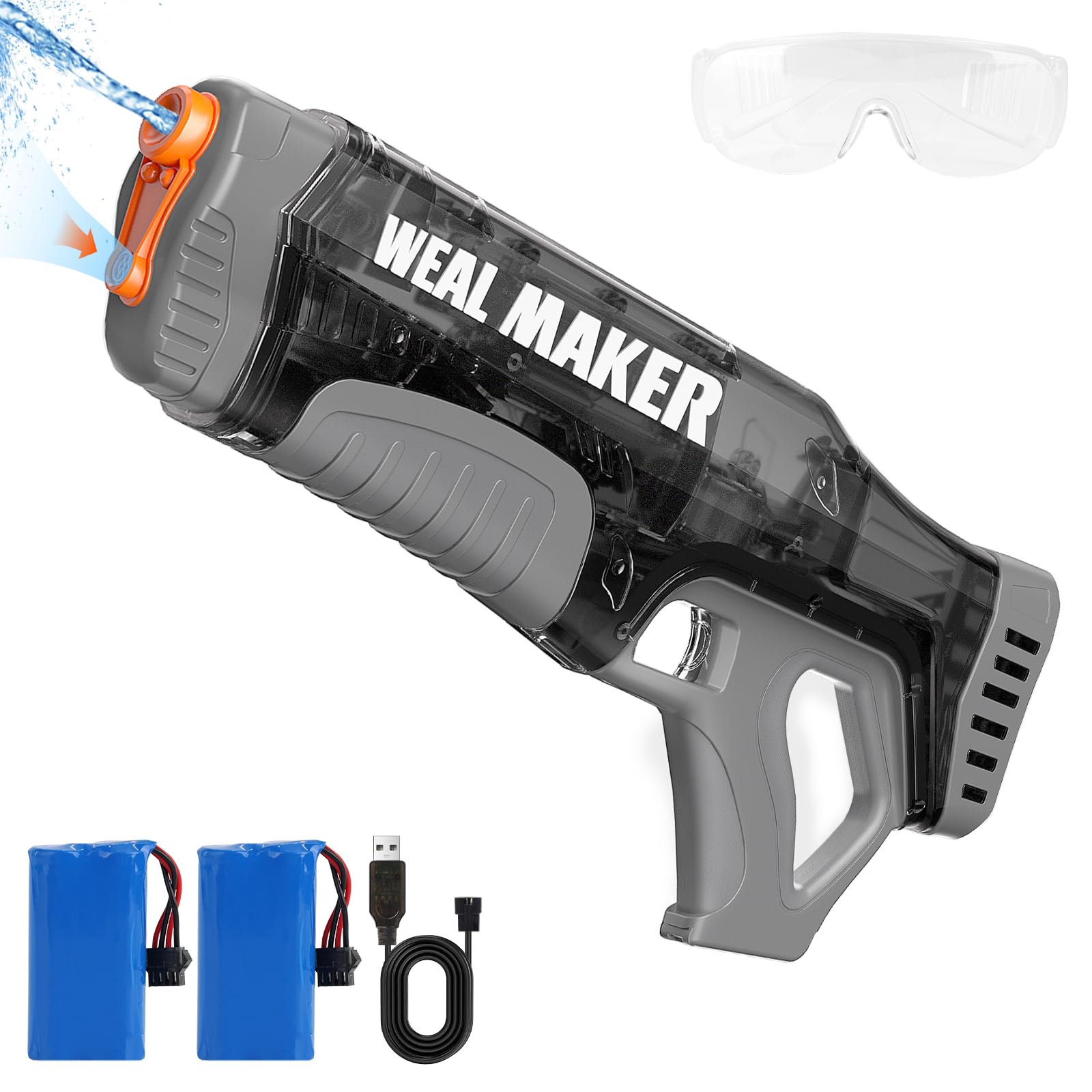 Powerful Electric Water Gun,Fast Suction Full Auto 330+ Continuous Water Pistol for Adults/Kids,IP67 Waterproof Squirt Guns Up to 28-32FT Range for Outdoor (2 Batteries)