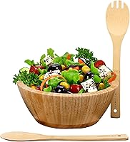Emeril Lagasse 3-Piece Bamboo Salad Bowl Set with Utensils - 10-Inch Eco-Friendly Durable Bowl for Salads & Serving