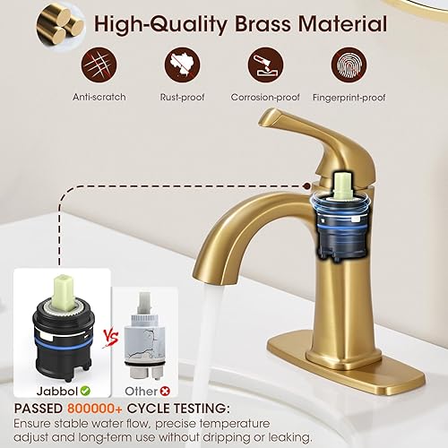 Miniatura 5 de Grifo de baño de un solo agujero de oro cepillado, grifo de lavabo de latón de una sola manija, grifo de tocador para 1 o 3 agujeros, grifos de baño