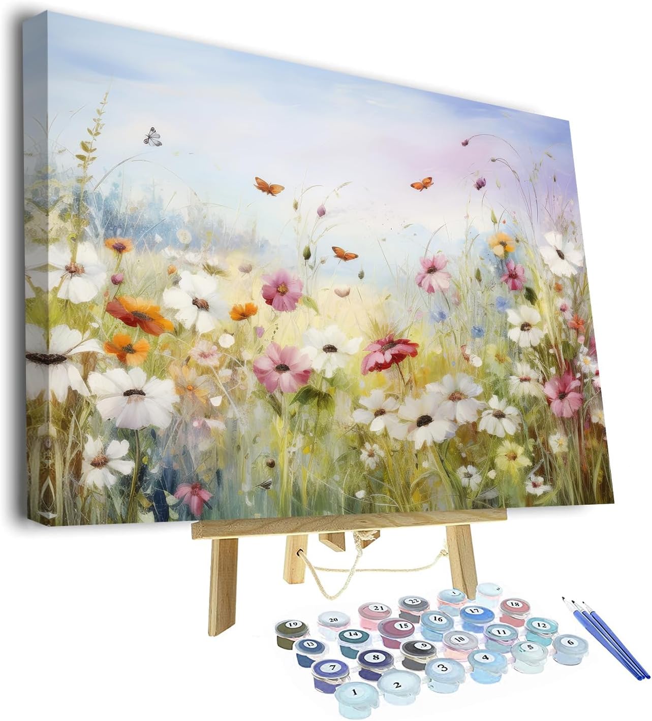 Paint by Numbers Kit for Adults, Wild Flower DIY Paint by Numbers, Meadow with Diverse Flowers Art Paint by Numbers Kit for Adults Canvas Acrylic Painting Arts and Craft 16x20 Inch With Frame