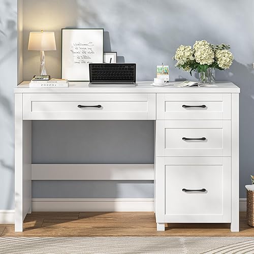 Miniatura 7 de Escritorio ejecutivo Farmhouse de 47 pulgadas con 4 cajones, escritorio para computadora con cajón de archivos, estación de trabajo para estudio,