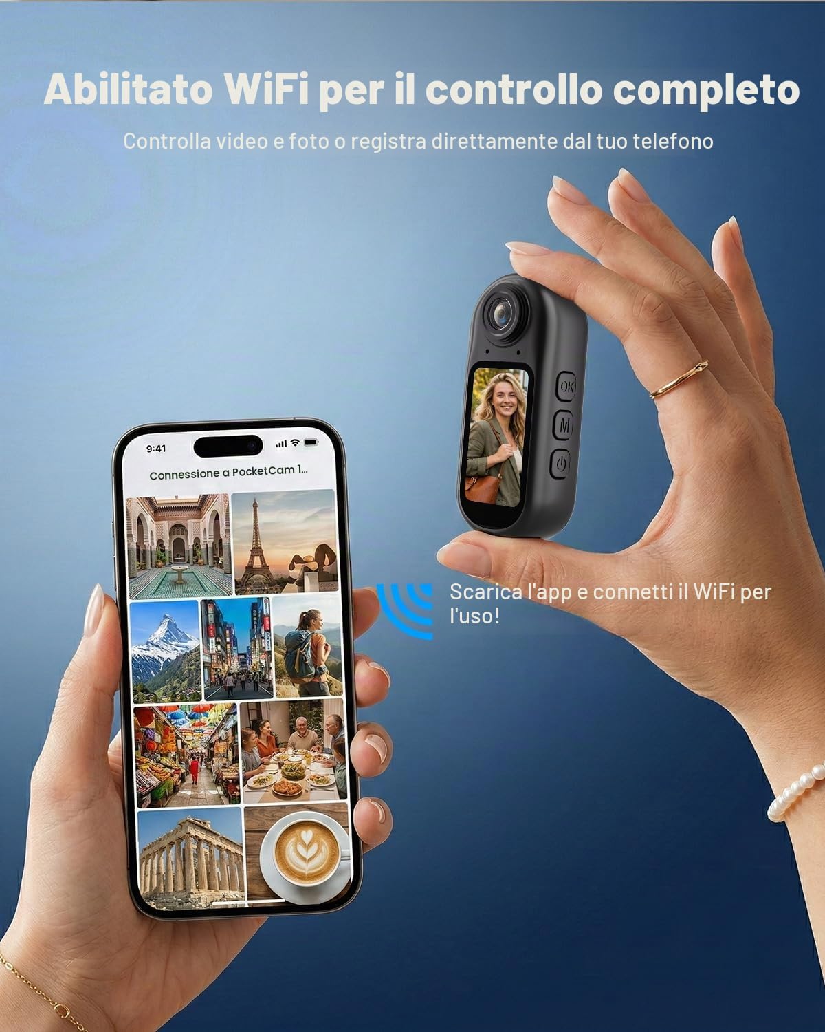 Mini Action Cam 4K WiFi, body camera portatile 128 GB, dimensione pollice | cordino magnetico, registrazione vivavoce, fotocamera per animali domestici, viaggi, lavoro, sport acquatici