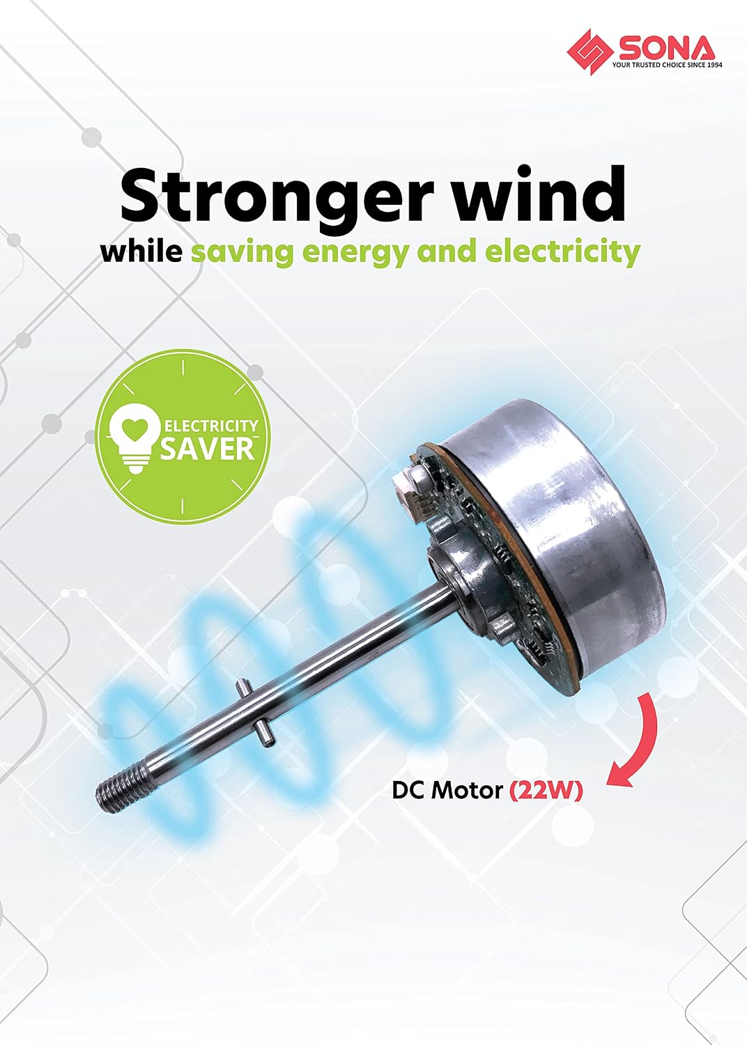 Internal view of the DC motor in the SONA STC 1319DC fan