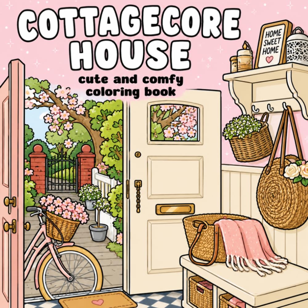 Cozy Cottagecore House Coloring Book: Cute & Cozy Coloring Pages Featuring Cottage Homes, Gardens, Farm Animals, Flowers and Slow Living Scenes