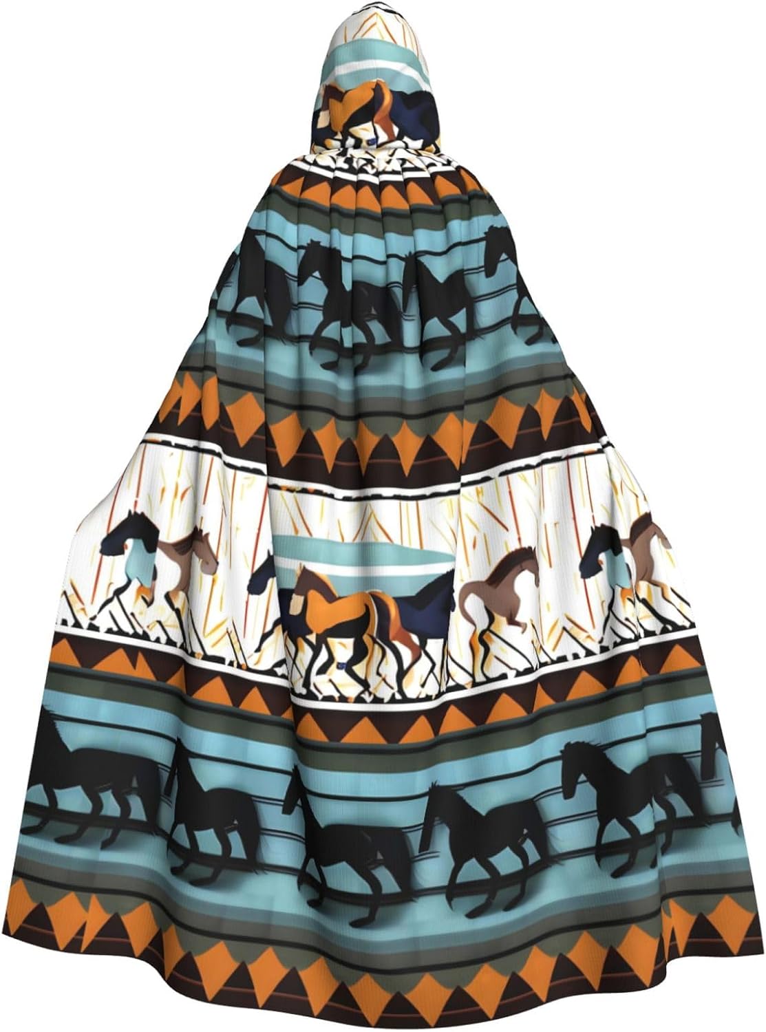 Horse Stripes Pattern Men Women Halloween Role Play Party Decoration Hooded Poncho Black