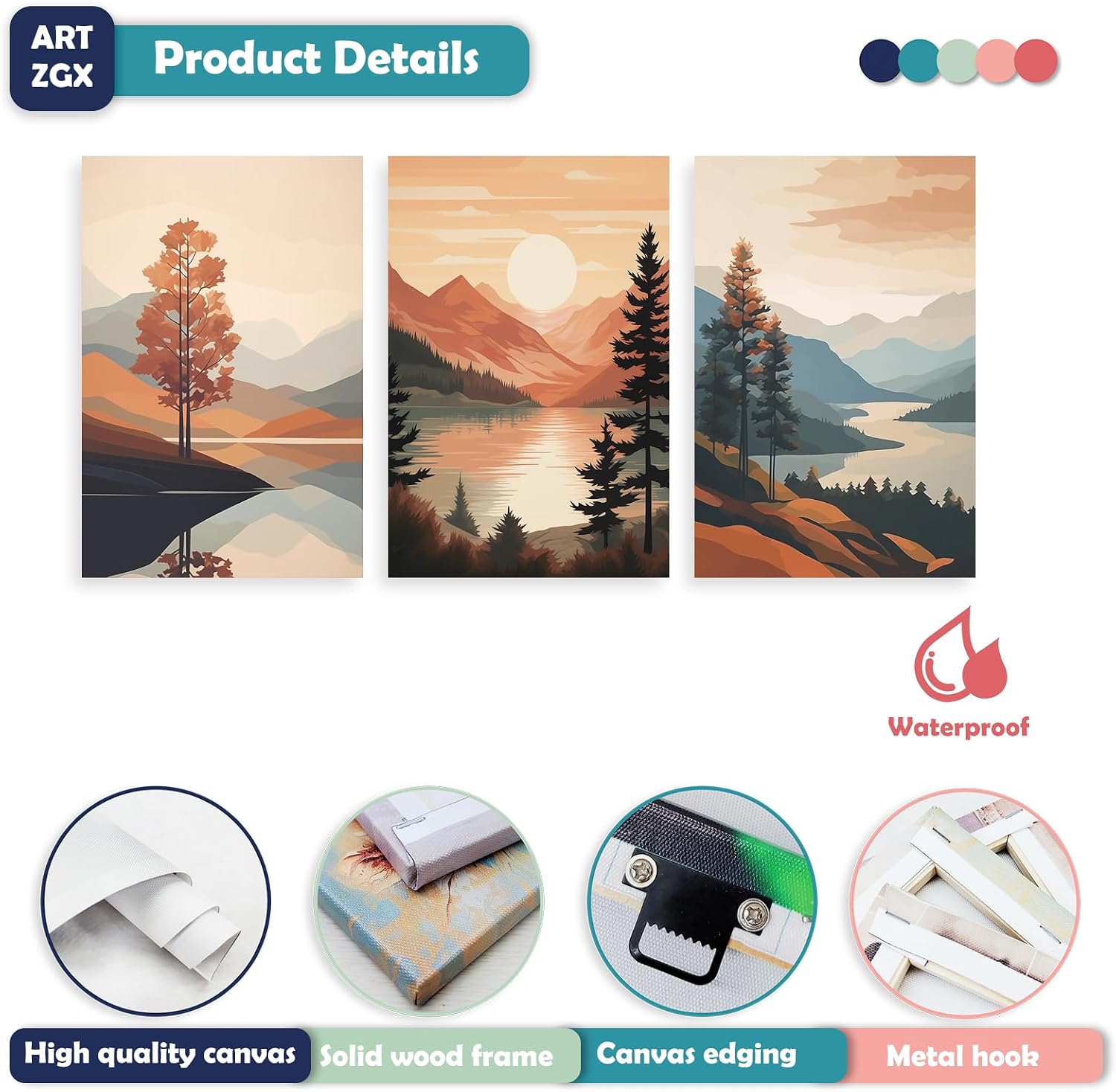 ARTZGX Boho Canvas Wall Art 3 Piece Minimalist Bohemia Picture Sunrise Mountain Tree Artwork Painting for Bedroom Decor Frame(Boho - 2, 16x24inchx3P (40x60cmx3P))
