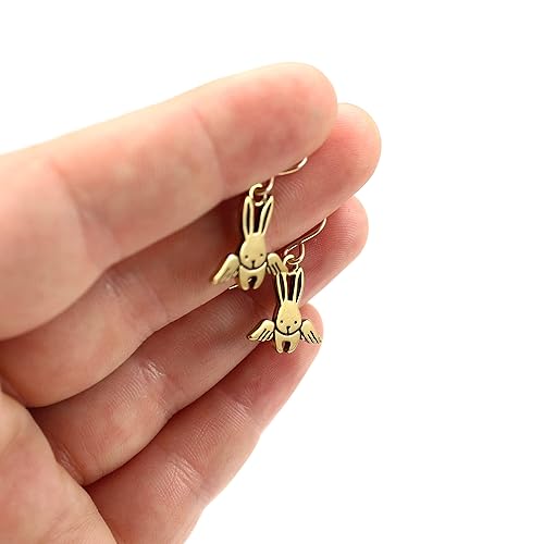 Miniatura 4 de Tiny Gold Dipped Sterling Silver Angel Bunny Earrings - Rabbit Memorial Dangles for Women and Girls
