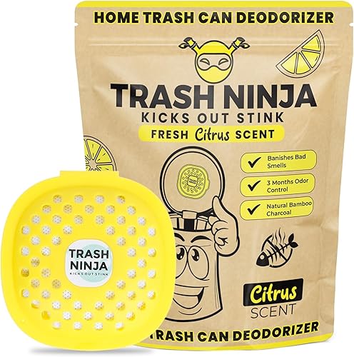 Vista 25 de Trash Ninja - Desodorizador y eliminador de olores (paquete de 2) para botes de basura de interiores de hasta 10 galones, fabricado con carbón