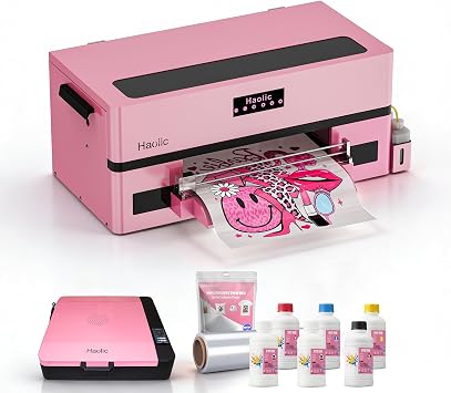 DTF Pink Printer XP600 for T-Shirt Printing 13-inch Transfer Printing Machine with White Ink Circulation Full Bundle for Small Business Printer+A3 Oven+Roll Film+6x250ml Ink+Hot Melt Powder