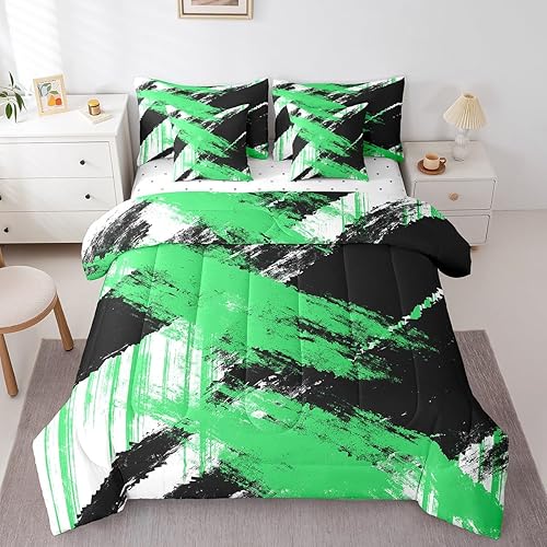 jejeloiu Abstract Art Comforter Set with Sheets Kids Full Size 7 Pieces Modern G