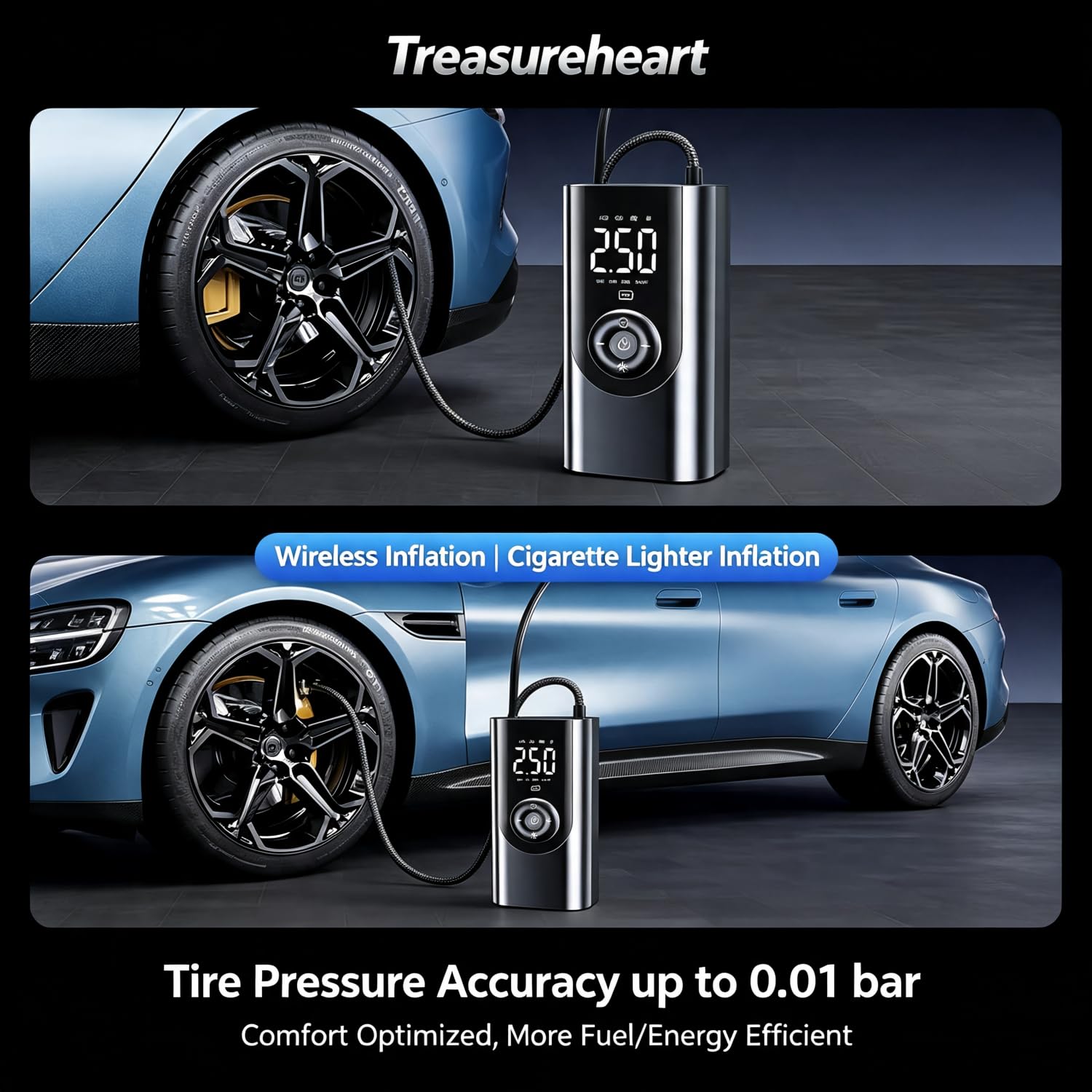Compressore Aria Portatile Auto per Man CLA Series | Mini Compressore Senza Fili, Display Digitale, Batteria Ricaricabile, Spegnimento Automatico, Accessori per Auto