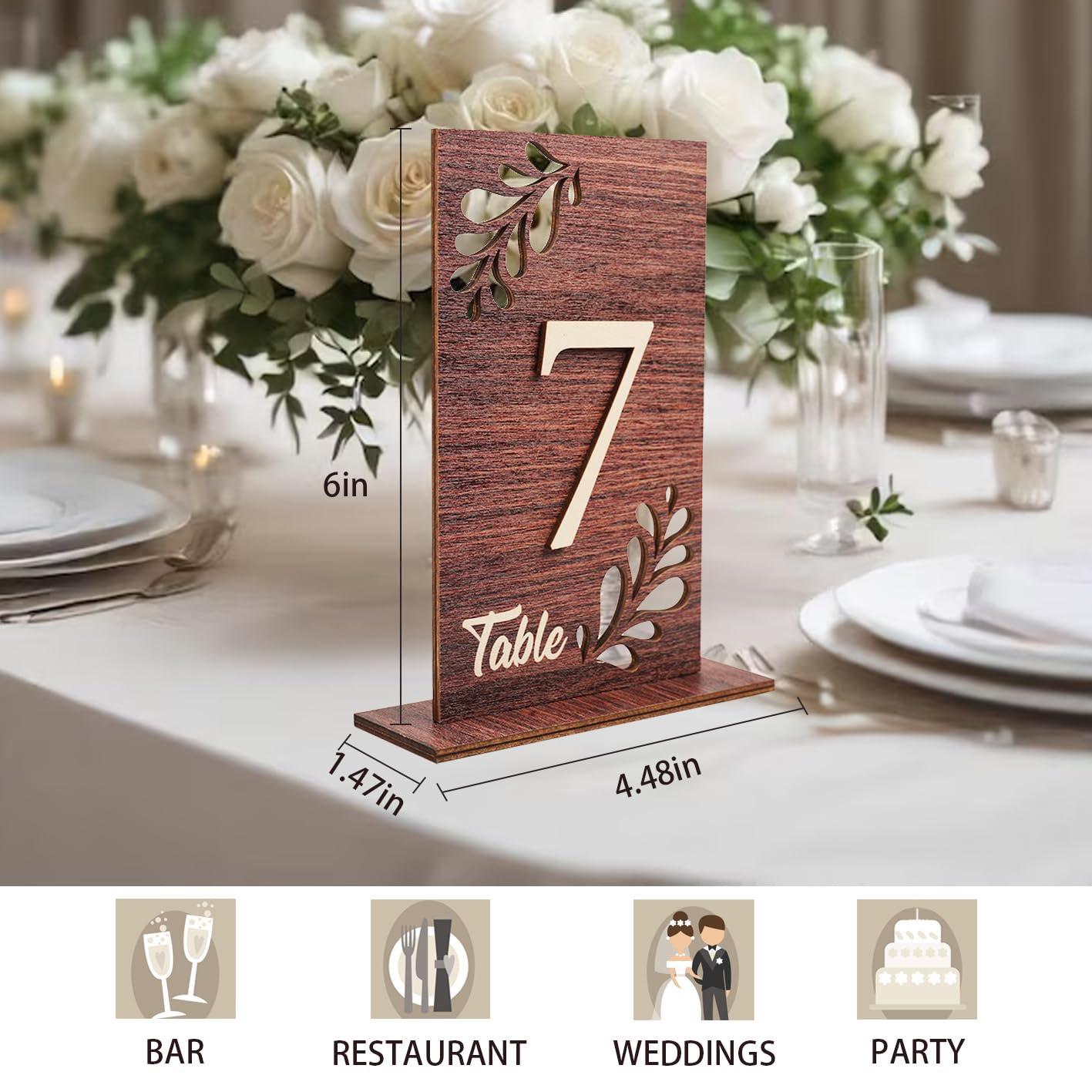 Wedding Table Numbers 1-20 Wooden Table Numbers for Wedding Reception, Table Centerpiece with Holder Base for Wedding Decor, Bridal Shower Banquet Restaurant Table Decoration