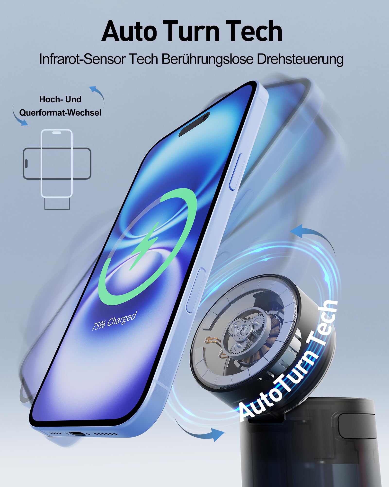 iWALK 3 In 1 Wireless Ladeständer Mit Automatischer Rotation, Ladestation Mit Magnet Für Apple Geräte, 15W Klappbare Wireless Ladestation Für iPhone 17 16 15 14 13 12 & Apple Watch & Airpods