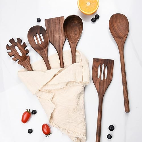 Miniatura 10 de Cucharas de sopa Utensilios De Cocina De Madera Para Cocinar, Cosas De Madera De Nuez Negra Natural Spátulas Para Utensilios De Cocina