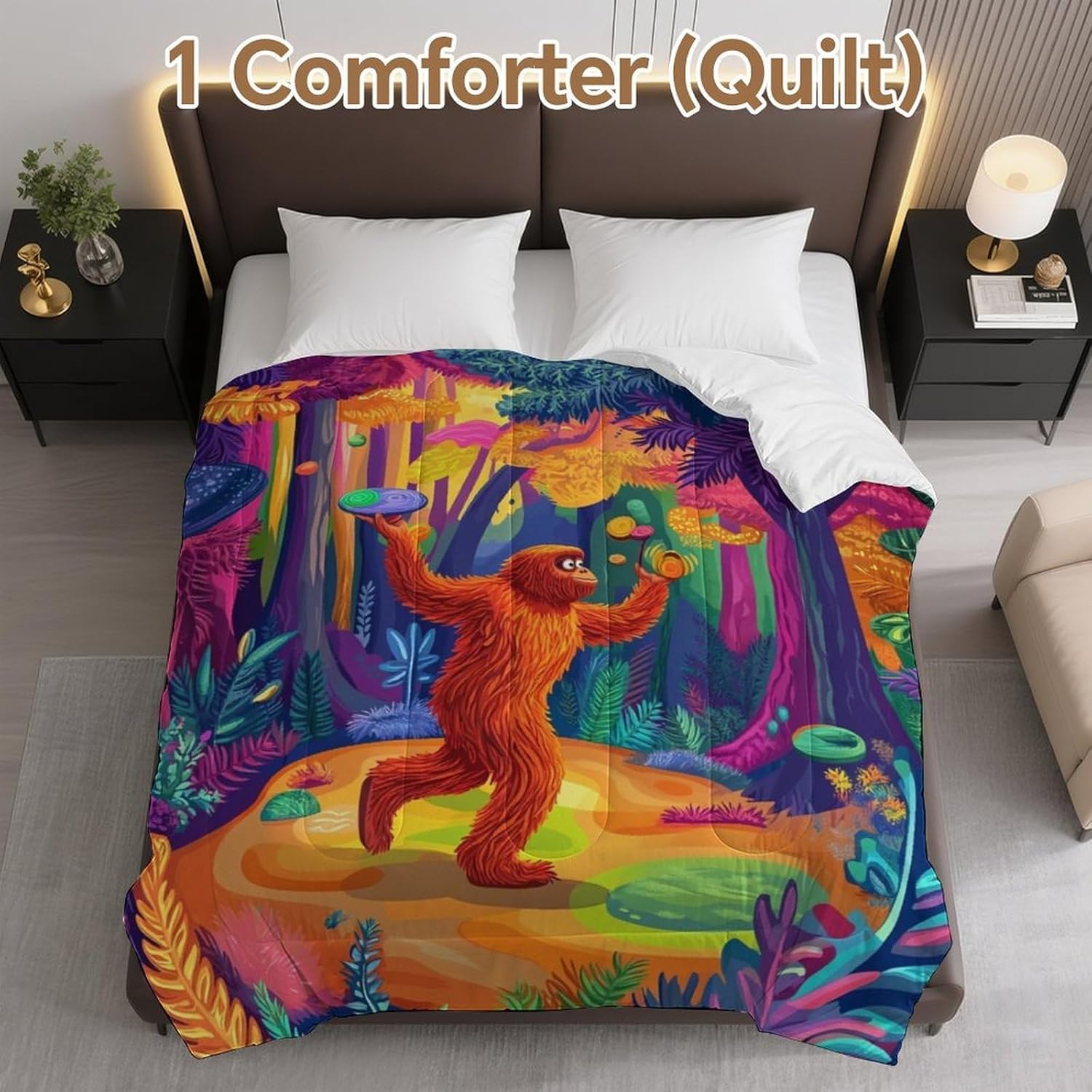 Bigfoot in The Forest Comforter Bedding Heavy Bed Blanket Soft Warm Fluffy All Seasons Only Quilt 229x229cm