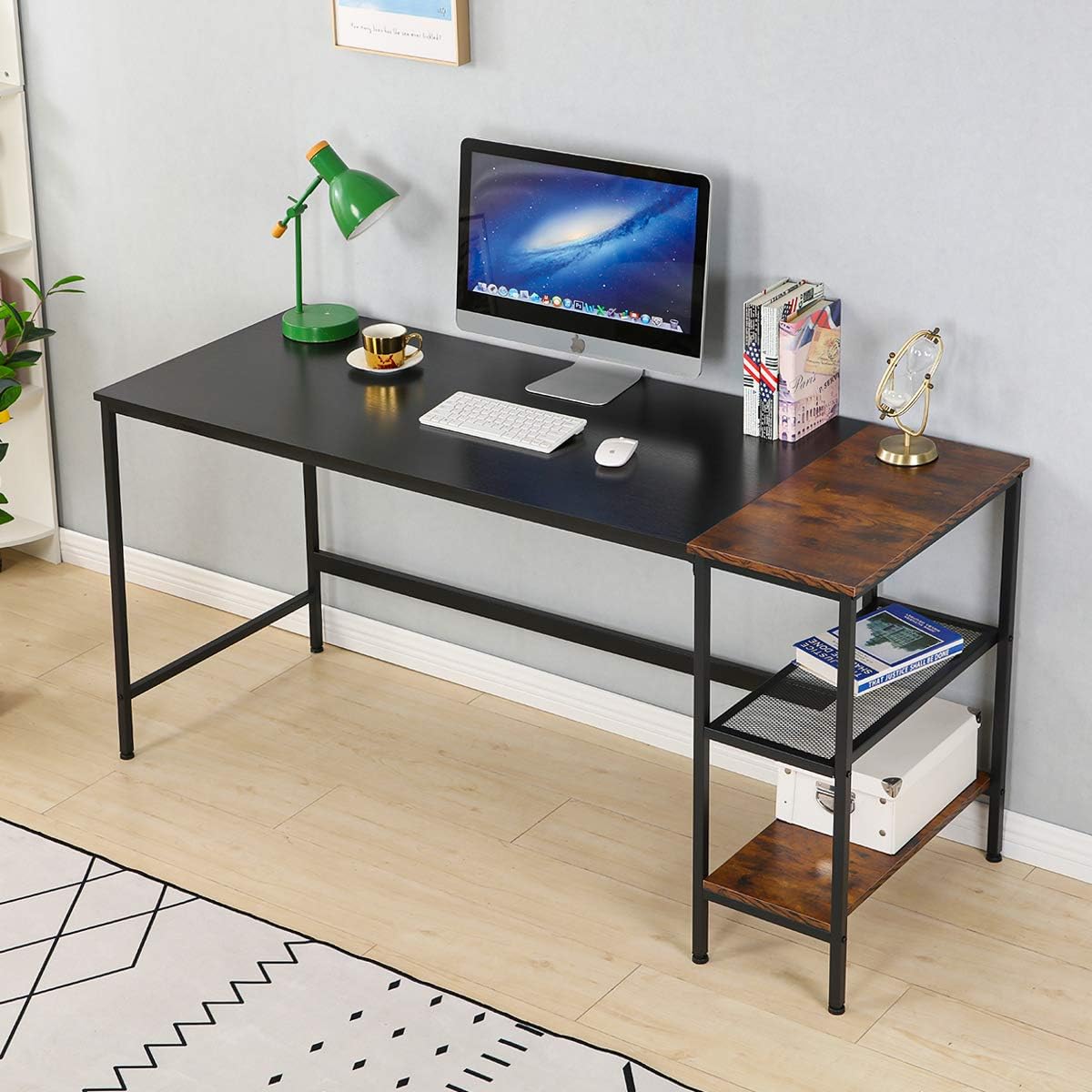 Home Office Desks EROMMY Industrial Computer Desk with Storage Shelves,55 inch Modern Sturdy