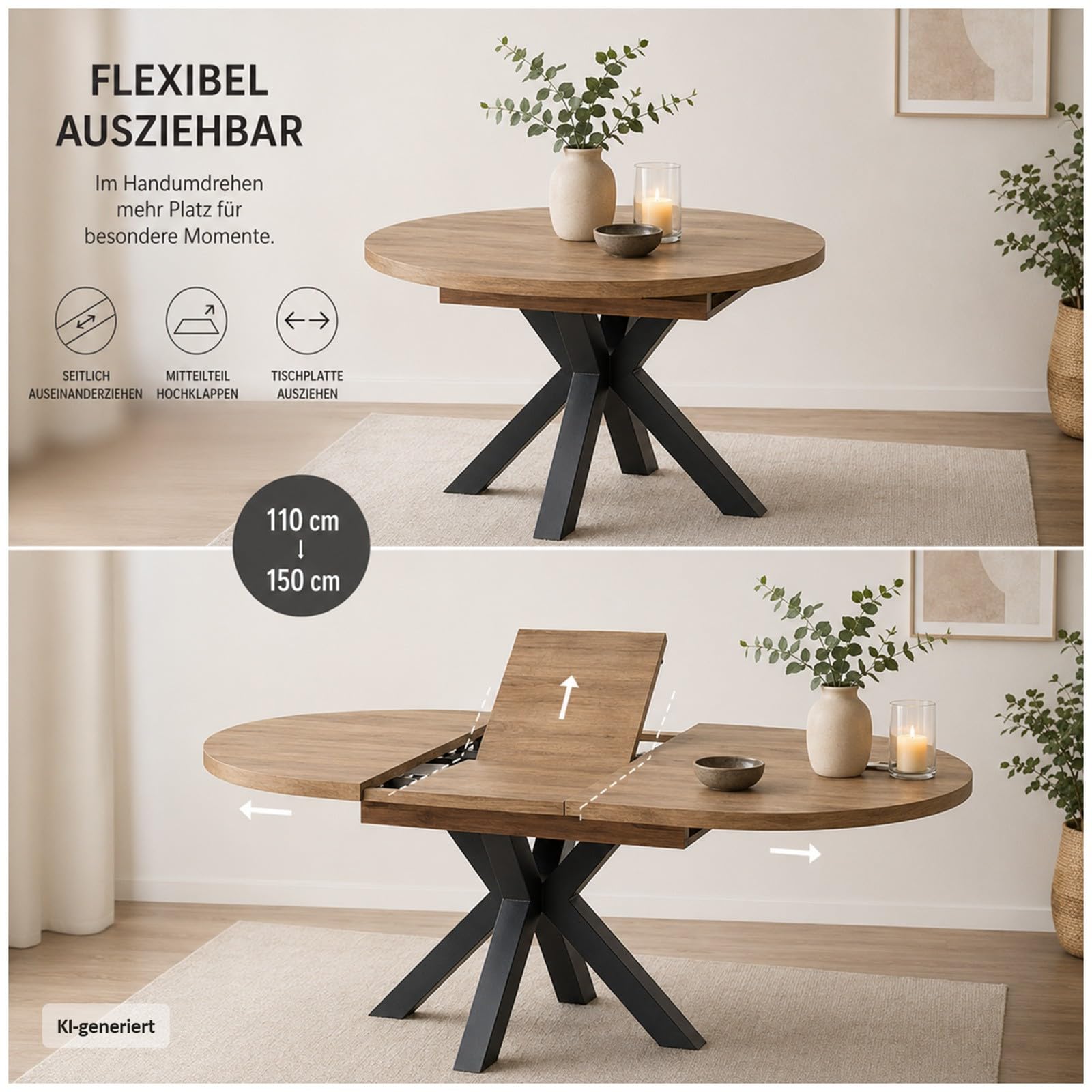 HTI living Ausziehtisch 110-150 cm amerikanische Eiche Adeel Esstisch