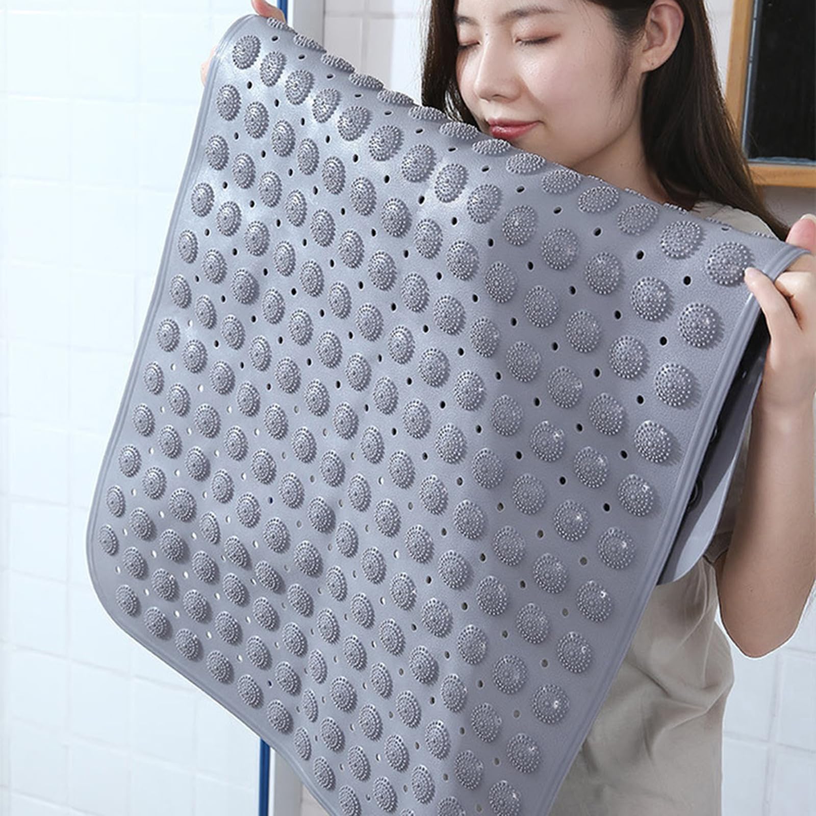 PVC Antirutschmatte für Die Dusche, Universal Duschmatte rutschfest Badewanne mit Abflusslöcher, Weich Badewannenmatte mit Saugnäpfen, Waschbar Rutschmatte Dusche,D,58x88cm/23x35in