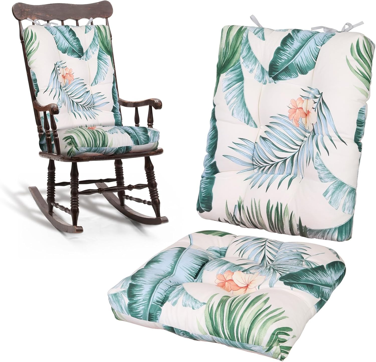 iMounTEK Rocking Chair Cushion 2Pcs 2025 Upgraded Waterproof Upper and Lower Back&Seat Sets with Non-Slip Ties Oxford Cloth Surface Polyester Filling Comfortable for Indoor Home Office Car