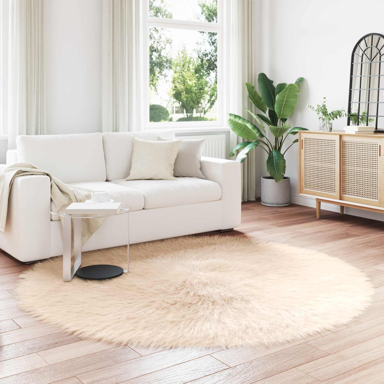 Tappeto in pelliccia di pecora sintetica, rotondo, Ø 160 cm, beige