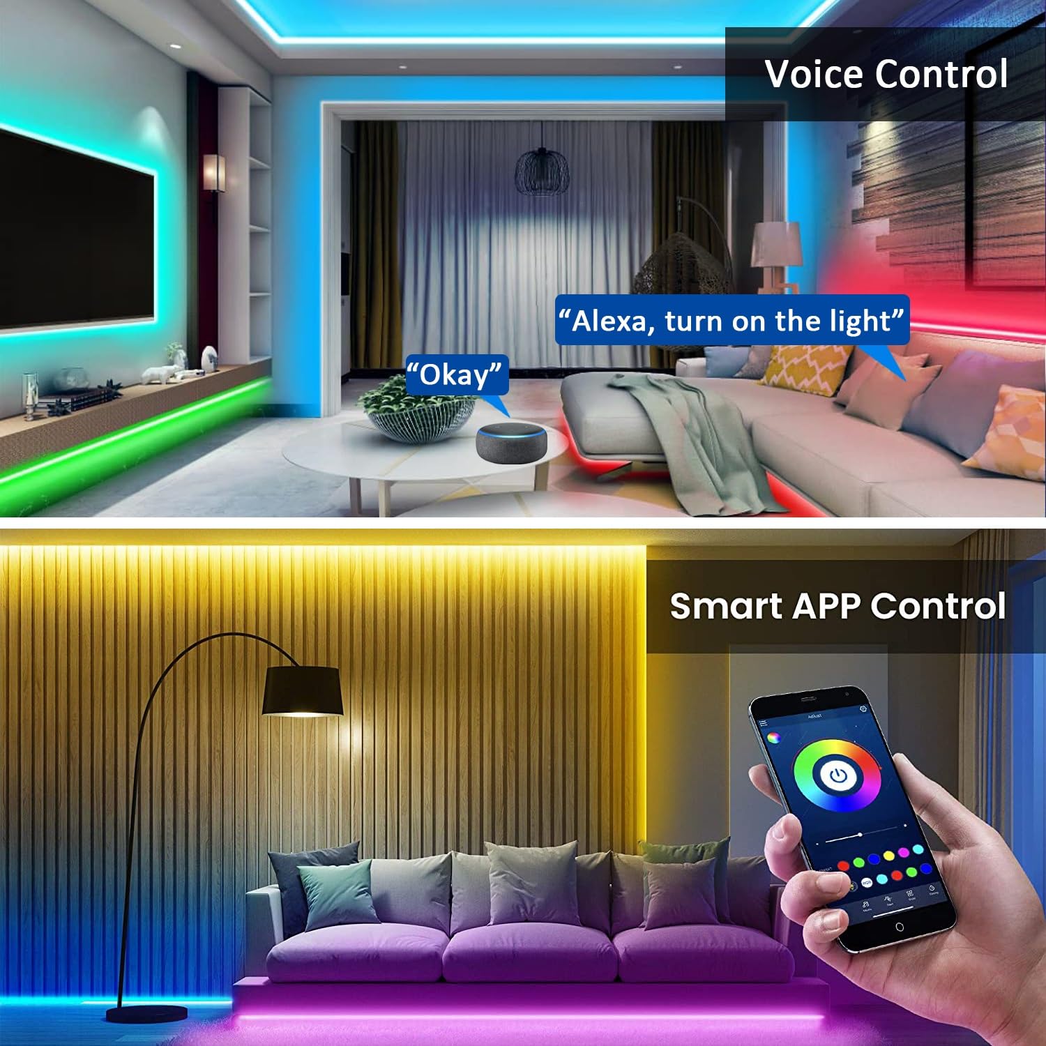Wifi Led Strip Lights RGB 5050 Led Tape Tuya Smart Life App Controllato, Funziona con, for Party Room Deco (Color : Led strip, Size : 5m)
