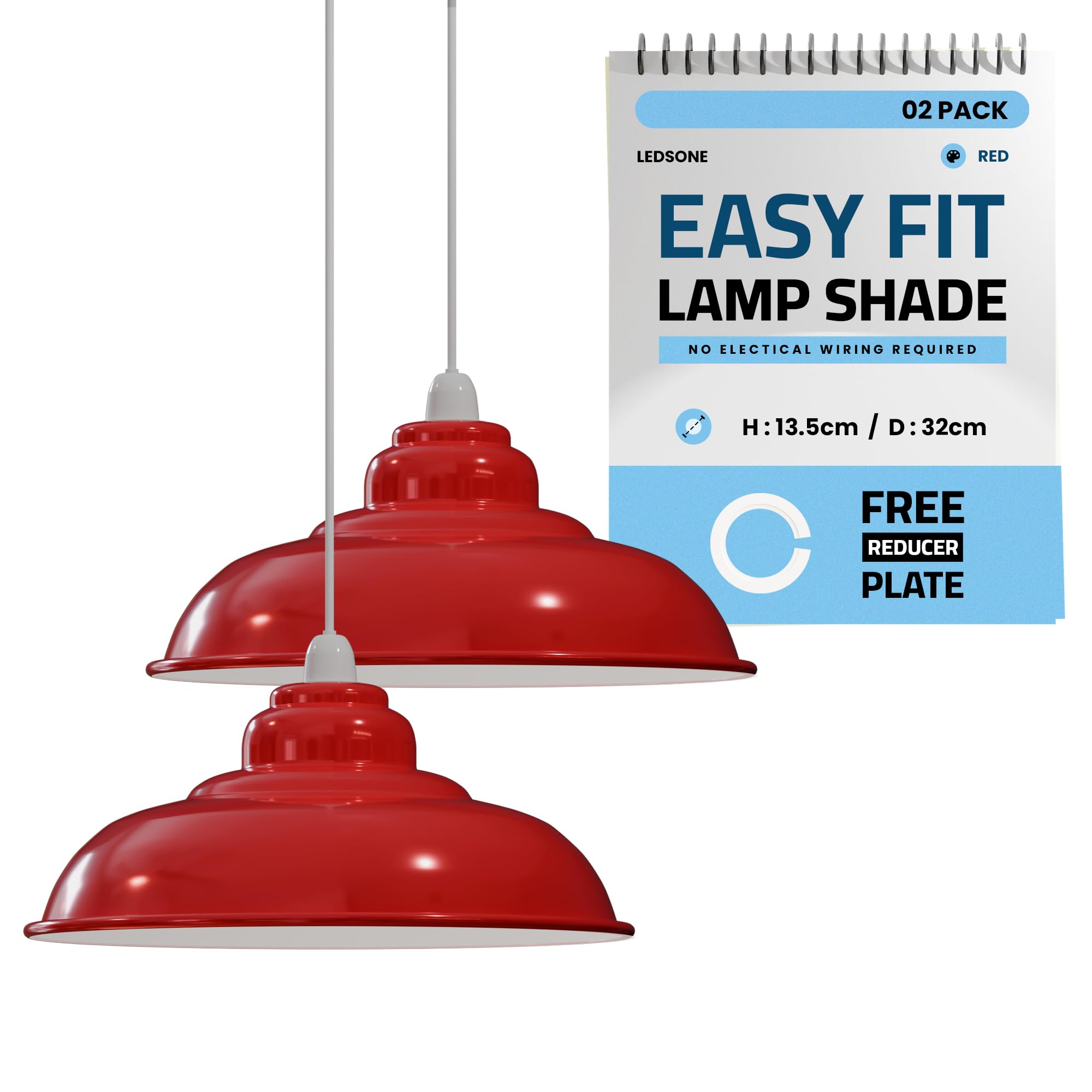 LEDSone Industrial Ceiling Pendant Light Shades, Retro Vintage Style Curvy Shaped Pendant Lamp Shade for Pendant Ceiling Lights (Red 2 Pack)