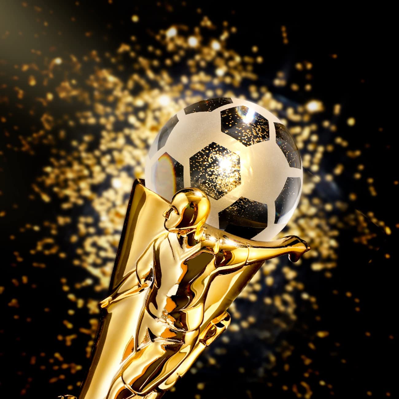 Pokale, Medaillen Auszeichnungen Vergoldete Kristall-Fußball-Trophäe Athletisches Fußballspiel MVP-Trophäe Fußball-Meisterschafts-Team-Trophäe Harz-Auszeichnungen Fußball-Harz-Trophäe Pokale