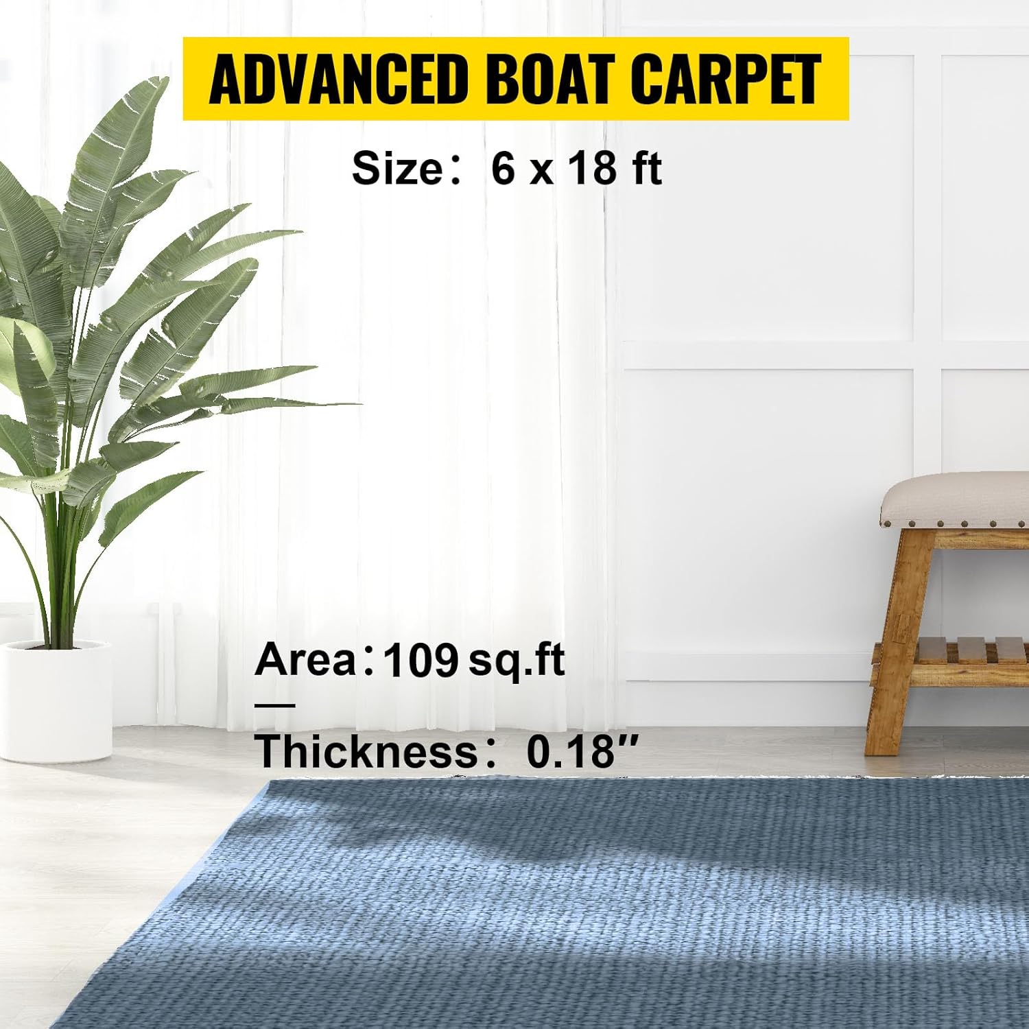 Happybuy 6 ft x 18 ft Grey Marine Carpet for Boats Waterproof - 0.18" Thick Indoor Outdoor Rug Carpet Roll for Home Patio Porch Deck