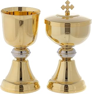 Chalice and Ciborium for Travel in Gold-Plated Brass, ChaliceChalice Capacity: 100 ml|Chalice Cup Diameter: 6 cm|Chalice Height: 11 cm|Ciborium Diameter: 6.5 cm|Ciborium Height: 11.5 cm