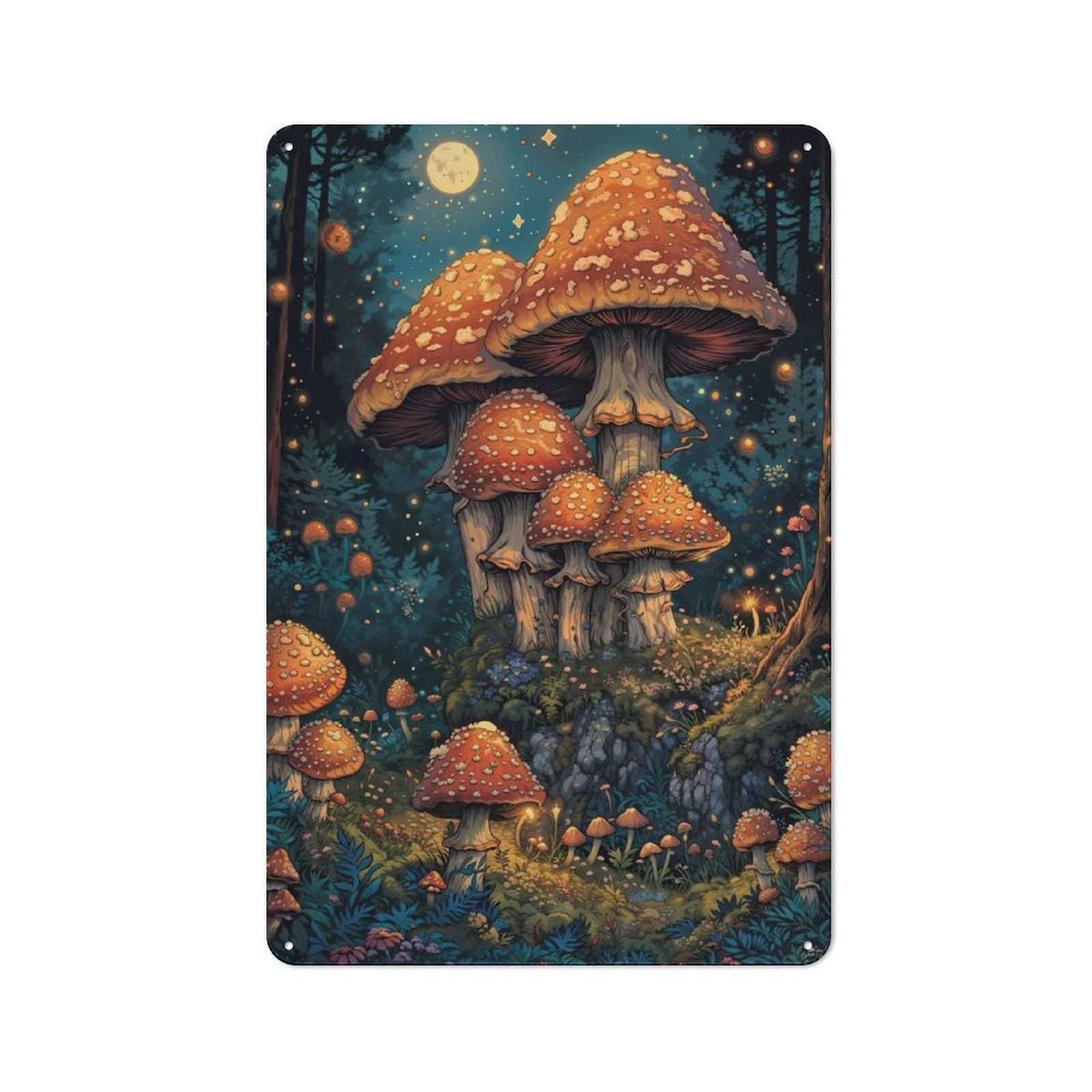 Junmoney Magic Mushroom Retro Metal Plaque 30X20cm For Bar Or Restaurant, Suited To Restaurant Interior Fans