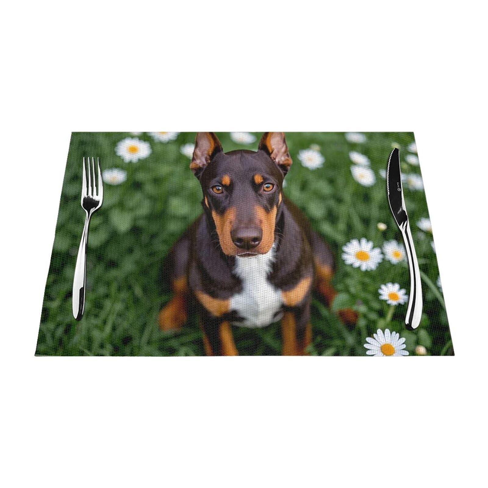 Cute Pet Doberman Pinscher Placemats Set of 1 - Woven Vinyl Kitchen Table Placemats - Heat Resistant Non-Slip Place Mats for Dining Table, Washable Indoor Outdoor Table Mats 12x18 Inch