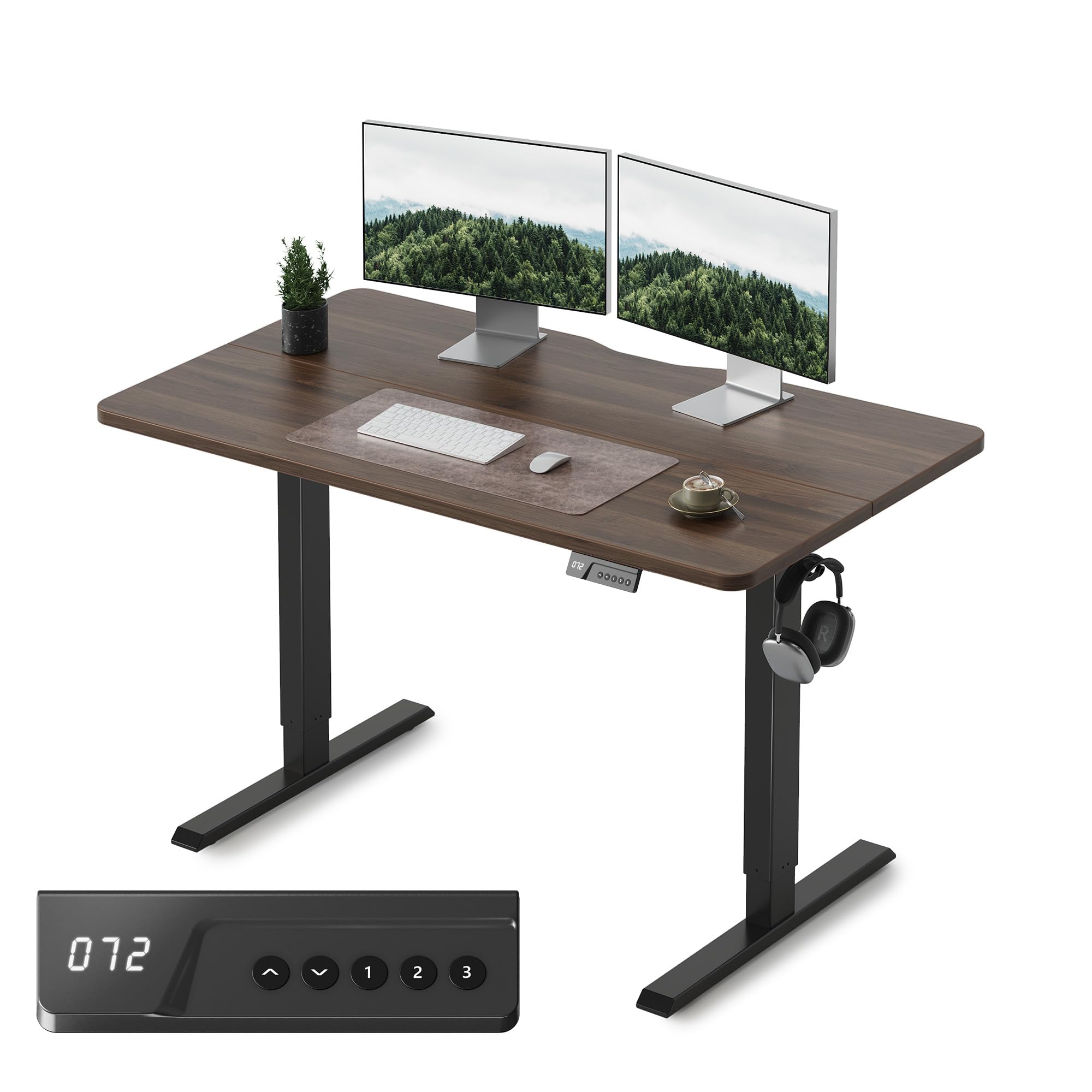 FEZIBO Electric Standing Desk Adjustable Height, 48 x 24 Inch Sit and Stand Desk, Home Office Desk, Ergonomic Workstation Computer Desk, Black Walnut