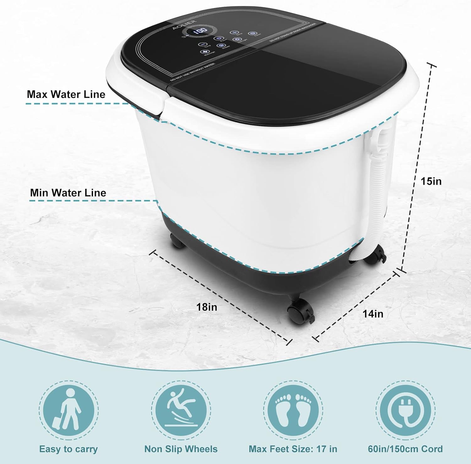 Foot Spa Bath Massager with Heat and Jets, Feet Soak Tub with Motorized Maize Roller Shiatsu Roller Infrared Light, Fast Heating, Medicine Box Adjustable Shower, Timer Temp, for Foot Stress Relief : Health & Household