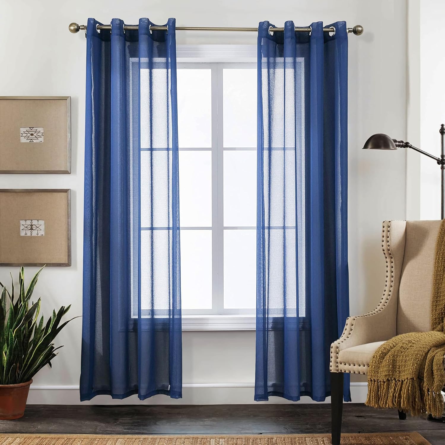 CUCRAF Transparente Gardinen mit ösen Vorhänge Wohnzimmer & Schlafzimmer, H300 x B140cm 2er Set Vorhänge Blau, Einfarbiger Vorhang Pflegeleichte in Leinenoptik