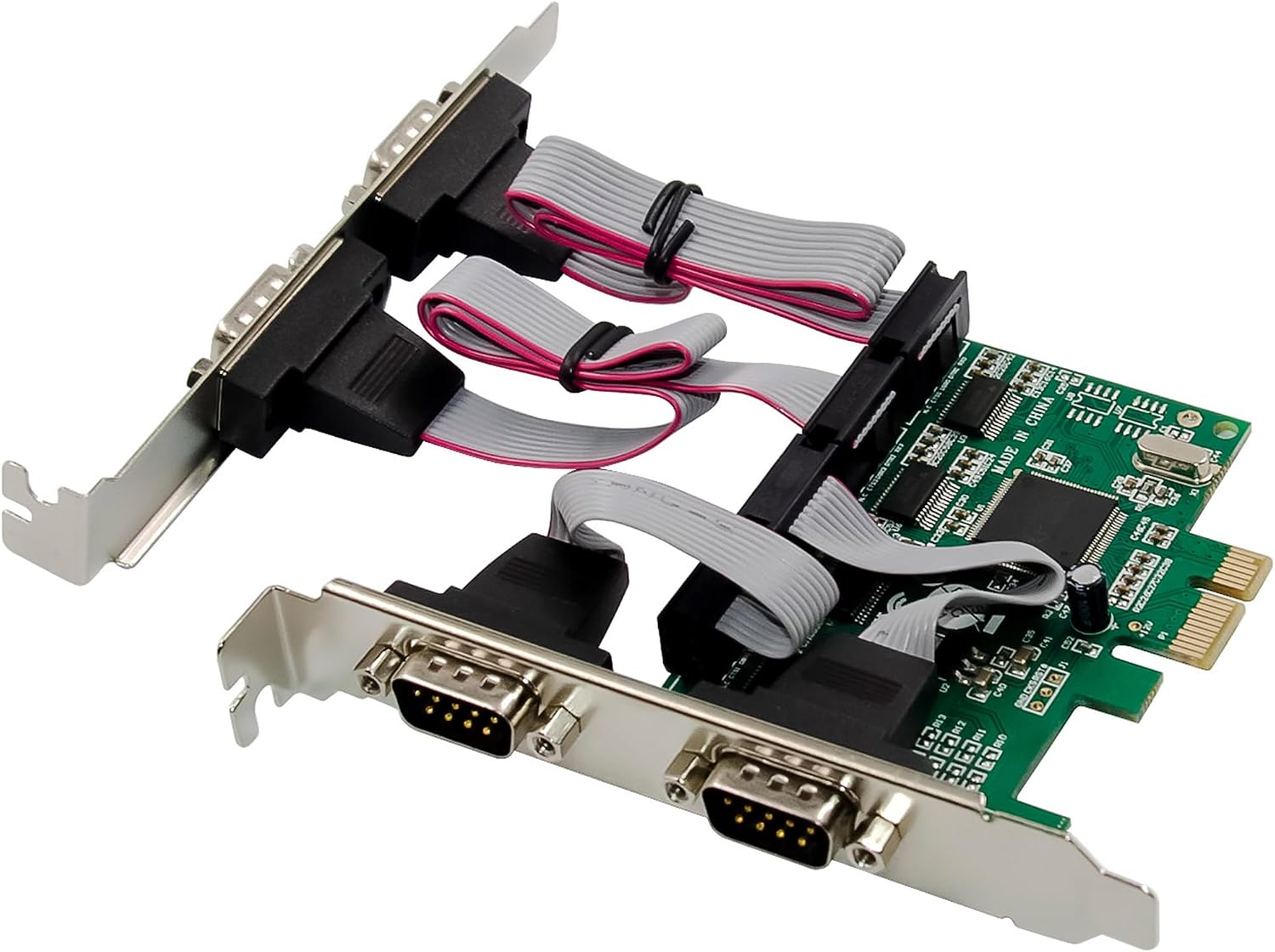 Inline PCIe Serial Card, 4 Port RS-232 Interface, D-Sub 9, CH384L, Low Profile Brackets, UART Interface, High Data Rate, 76619E