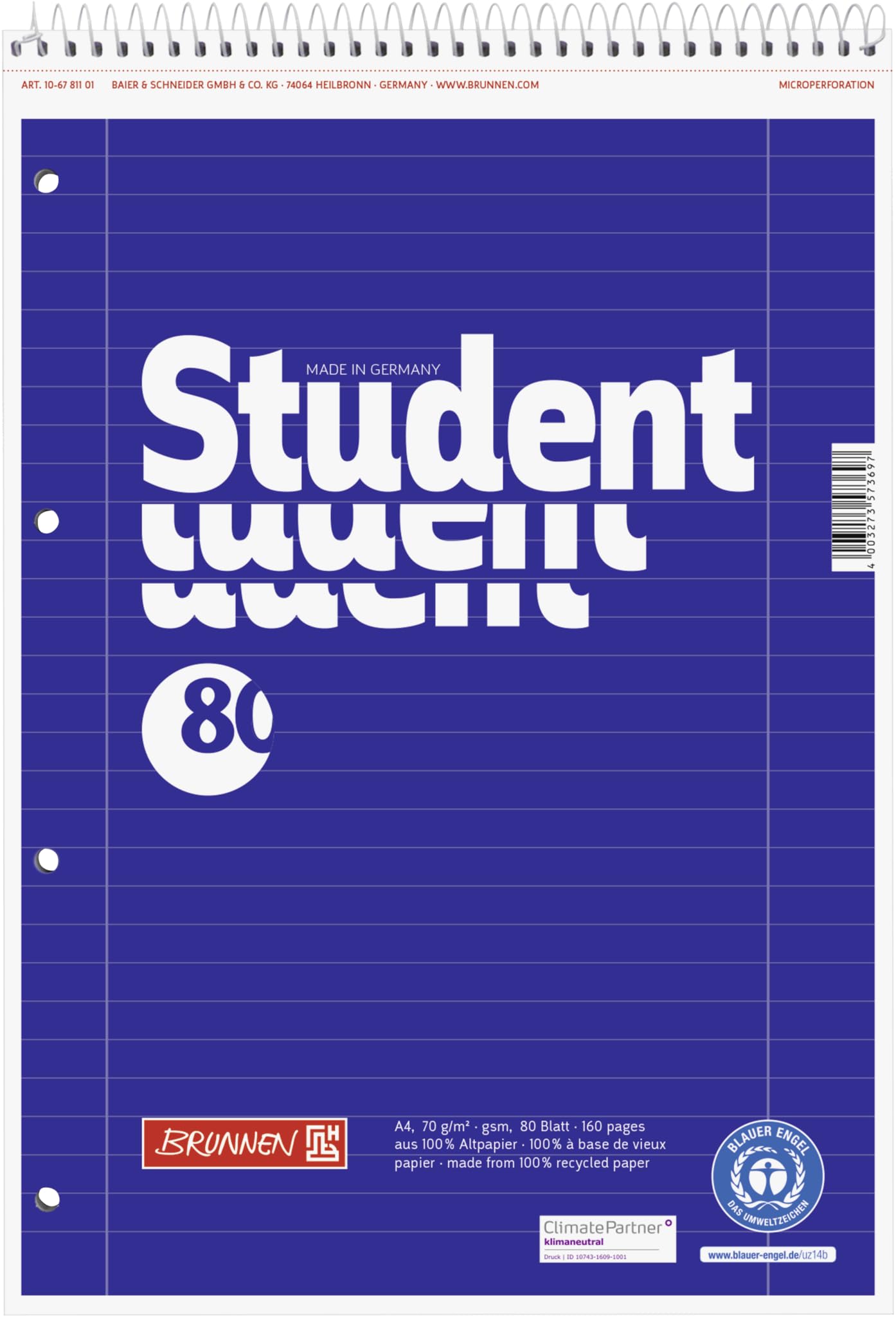 Baier & Schneider College Notepad A4 Spiral Top Line 27