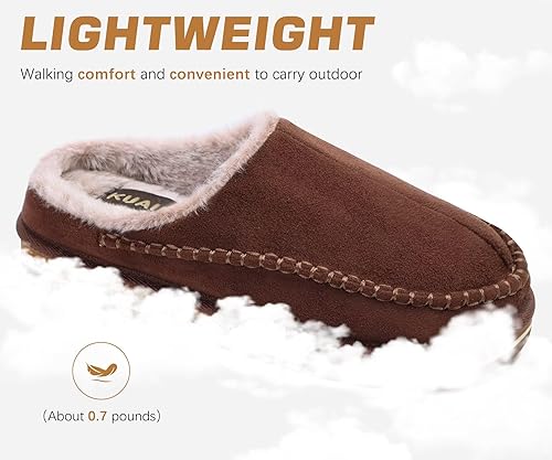 Miniatura 6 de KuaiLu Pantuflas tipo zueco para hombre con soporte de arco, gamuza de piel sintética, espuma viscoelástica, zapatos cálidos para casa, cómodas