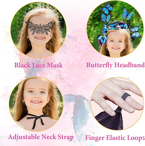 Miniatura 5 de Alas de mariposa para niñas, disfraz de mariposa para fiesta de Halloween, alas de hadas con máscara y diadema de antenas