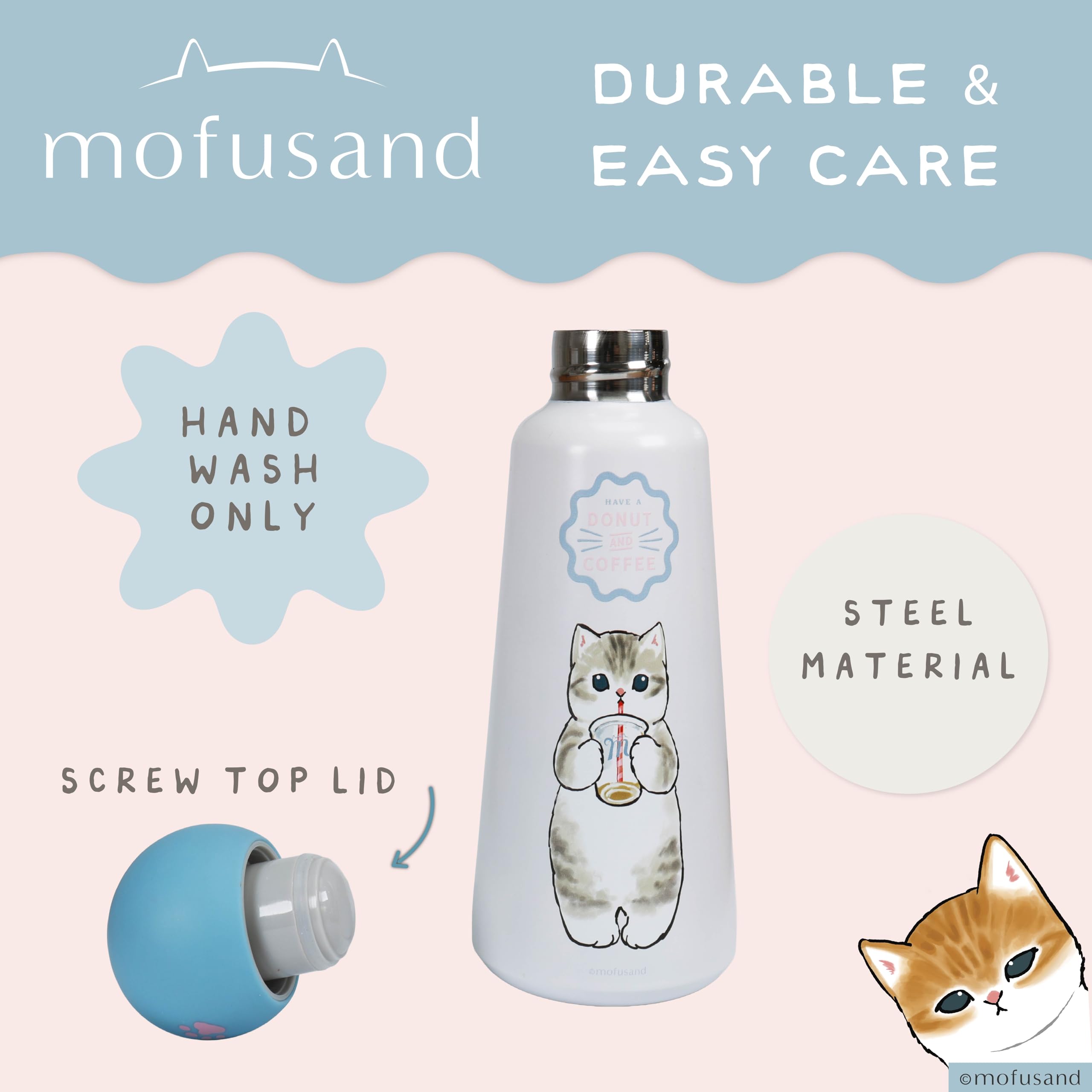 Borraccia Termica Mofusand 400ml In Acciaio Inox – Design Gatto Con Scritta “Have A Donut And A Coffee”, Per Bevande Calde E Fredde