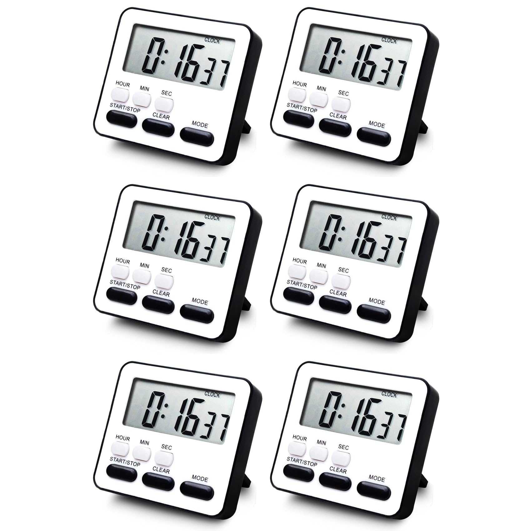 Hndhbfgrt 6X Kitchen Timer Count Down Count Up,Multifunctional Alarm Clock,Desk Clock,Black