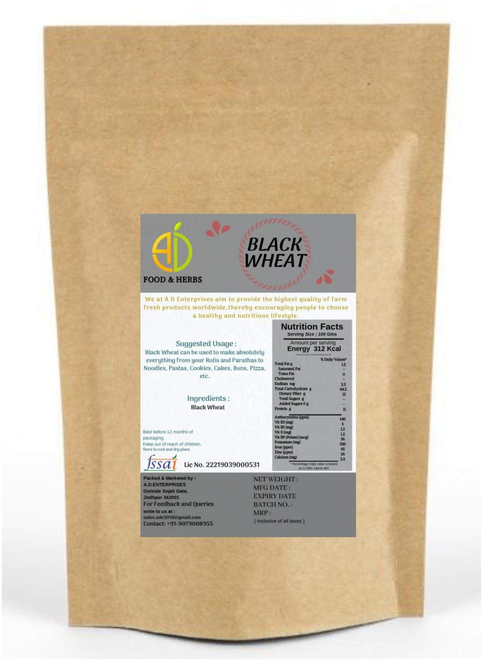 A D FOOD AND HERBS & Organic Black Wheat / Kala GEHU Edible 1 KG