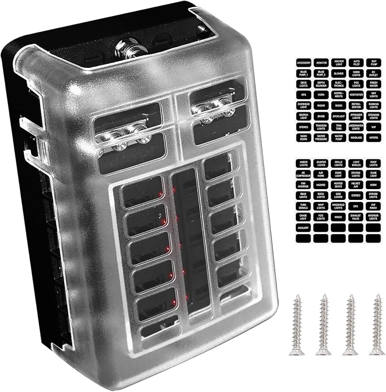 Caixa de fusíveis Ampper 12 vias ATC/ATO com barramento negativo e indicador LED 12-24 V – Sem fusíveis