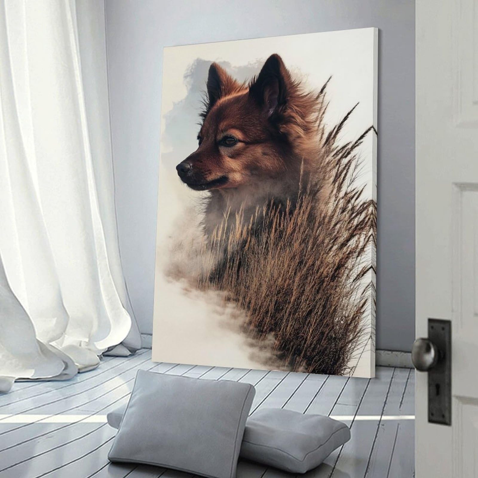 Junmoney Wall Picture Print Wolf in The Grass, 20x30inch(50x75cm), for Entrance Walls, Hall Decor Or Foyers, A Neat Decor Update for Hallways