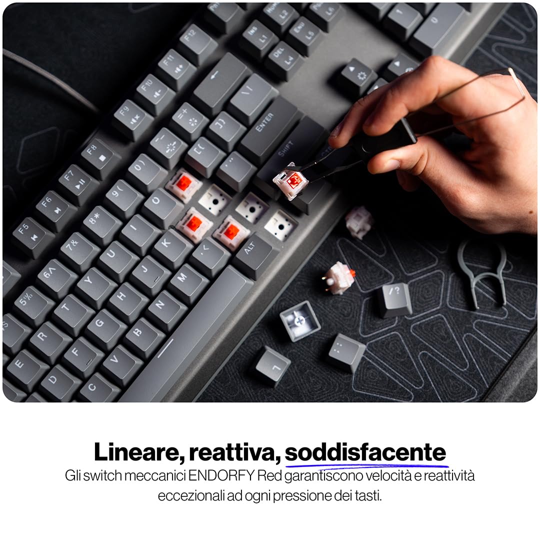 ENDORFY Thock V2, interruttori ENDORFY Red Gateron, hot-swap, controllo del volume, funzione MUTE, software, parte superiore in alluminio, macro programmabili