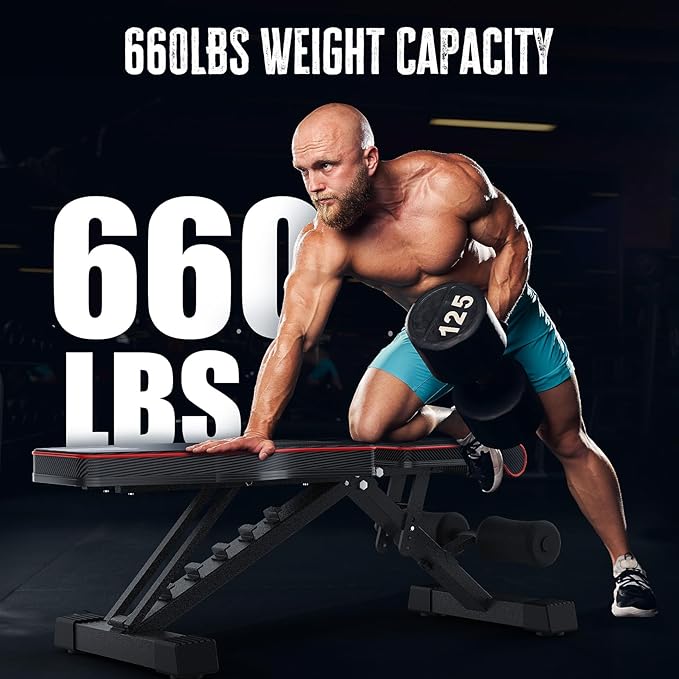 Adjustable Foldable 660LB Weight Bench, Lifting Sit-up Multi-use Workout Bench Exercise Bench Incline Decline Flat Utility Bench Press for Home Gym
