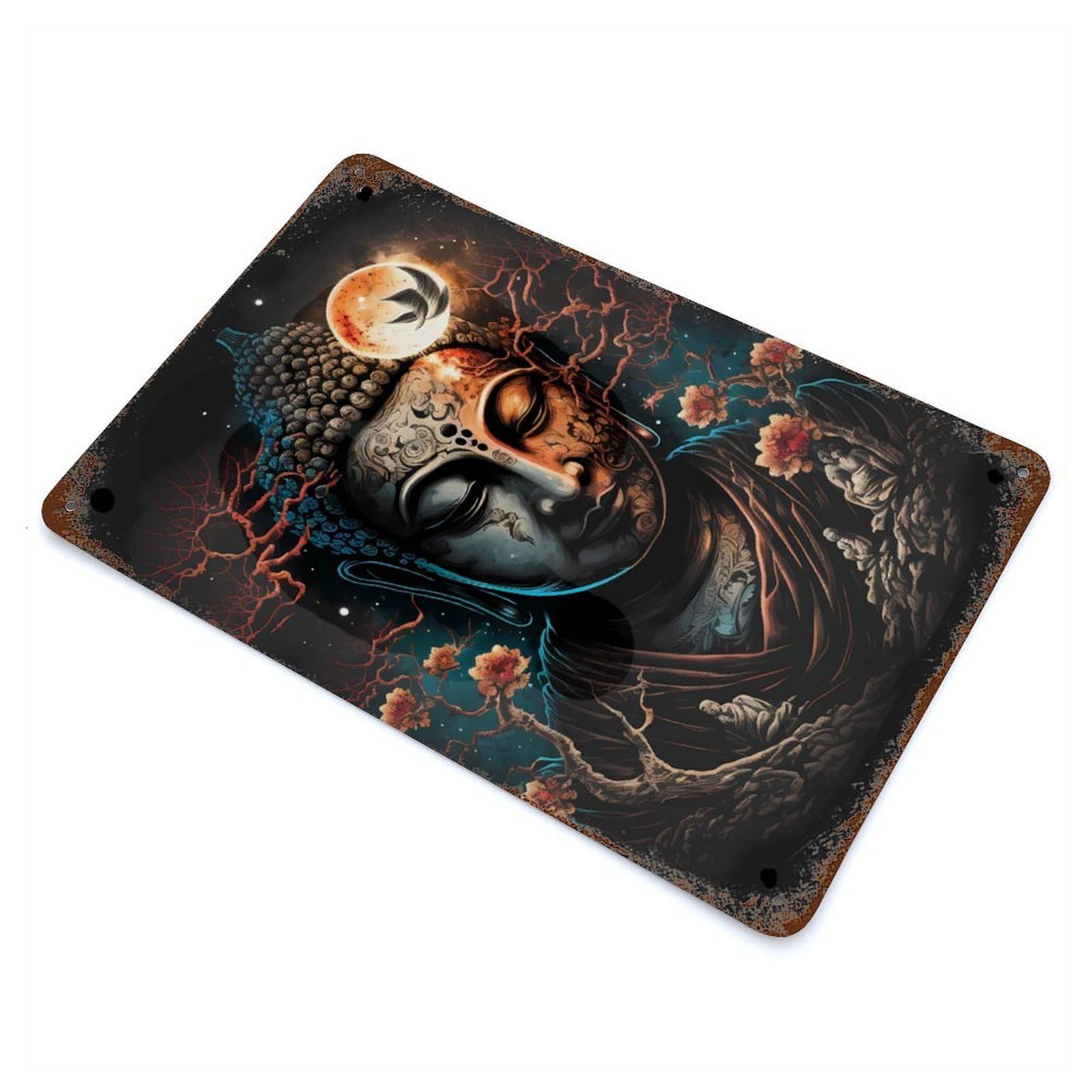 Rust Effect Tin Sign Enlightened Presence Zen 11.8"x7.9", Vintage Wall Decor for Basement, Hobby Room And Garage Decor