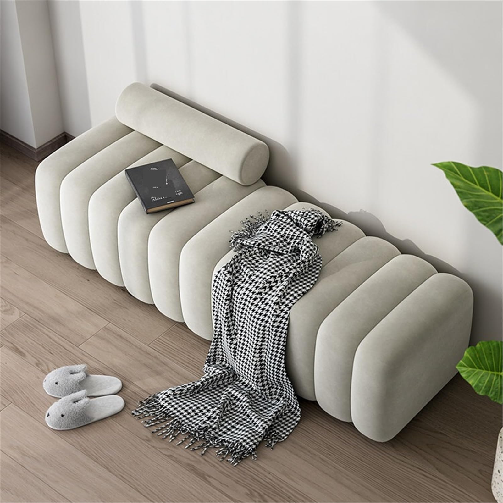 Moderne Banc à Langer en Tissu rembourré, Long Banc au Pied du lit dans la Chambre avec Dossier Décoratif(Grand)