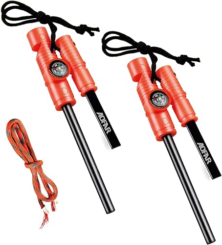 AOFAR Fire Starter AF-381/AF-381plus Fire Steel with Paracord and Whistle